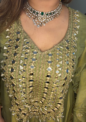 Mehndi Green Anarkali–Dhoti Set