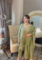 Mehndi Green Anarkali–Dhoti Set