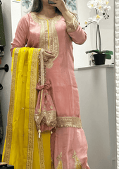 Blush pink paisley sharara set - Ensemble by Monika
