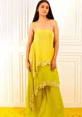 Designer one Shoulder Fusion Wear Georgette - Ensemble by Monika