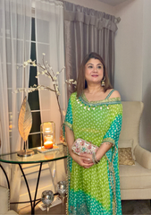 Embrace effortless style with our Bandhani Off - Shoulder Kaftan Set - Ensemble by Monika