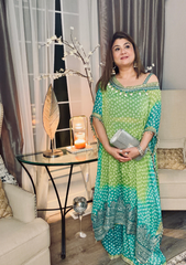 Embrace effortless style with our Bandhani Off - Shoulder Kaftan Set - Ensemble by Monika