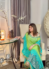 Embrace effortless style with our Bandhani Off - Shoulder Kaftan Set - Ensemble by Monika