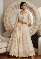 Ethereal Ivory Bridal Indo - Western Lehenga with Embroidered Jacket - Ensemble by Monika