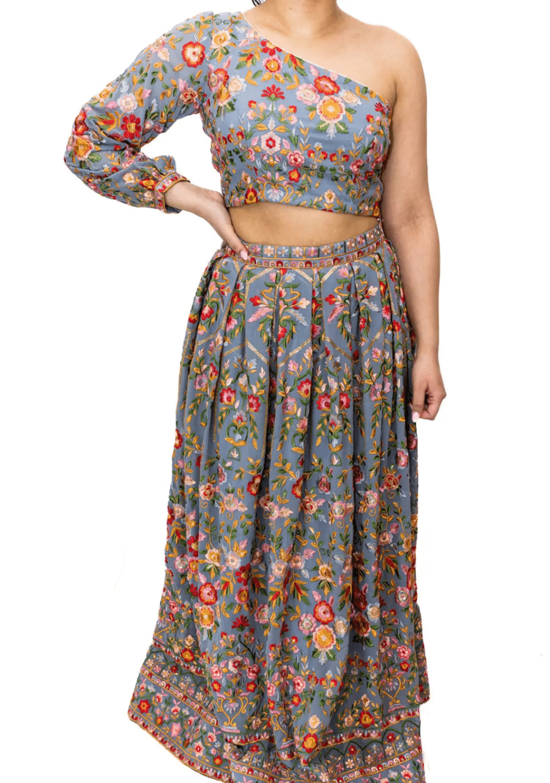 Grey Thread Embroidered Skirt - Ensemble by Monika