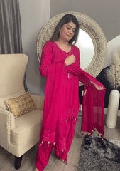Hot Pink Hand - Embroidered Kurta Set - Ensemble by Monika