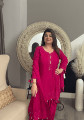Hot Pink Hand - Embroidered Kurta Set - Ensemble by Monika