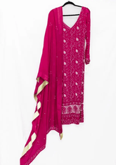 Magenta Chikankari with Pearl Embroidery - Ensemble by Monika