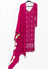 Magenta Chikankari with Pearl Embroidery - Ensemble by Monika