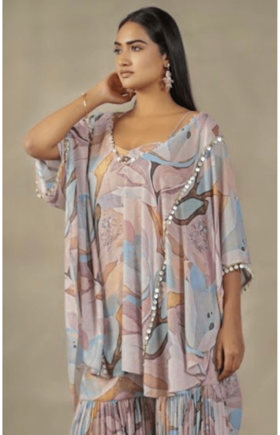 Marbled indo western kaftan set - Ensemble by Monika