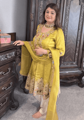 Mehndi Green Anarkali Kurta with Farshi Salwar Set - Ensemble by Monika