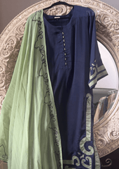 Navy Blue & Sage Green Contrast Suit Set - Ensemble by Monika