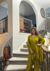 Olive Green Hand - Embroidered Kurta Set - Ensemble by Monika