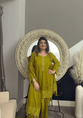 Olive Green Hand - Embroidered Kurta Set - Ensemble by Monika