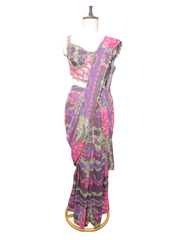 Purple Printed Corset Saree Set - Ensemble by Monika