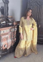 Regal Golden Tissue Sharara Set - Ensemble by Monika
