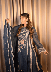 Teal Blue Organza Gharara Set - Ensemble by Monika