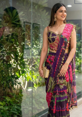 Purple Printed Corset Saree Set