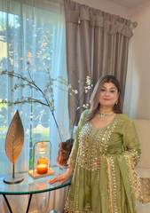 Mehndi Green Anarkali–Dhoti Set