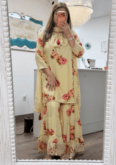 Butter Bloom Yellow Floral Sharara Set - Ensemble by Monika