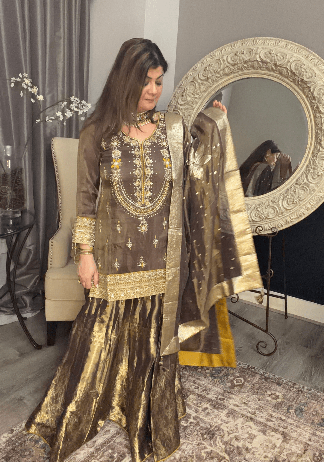 Copper Banarasi Lehenga Set - Ensemble by Monika