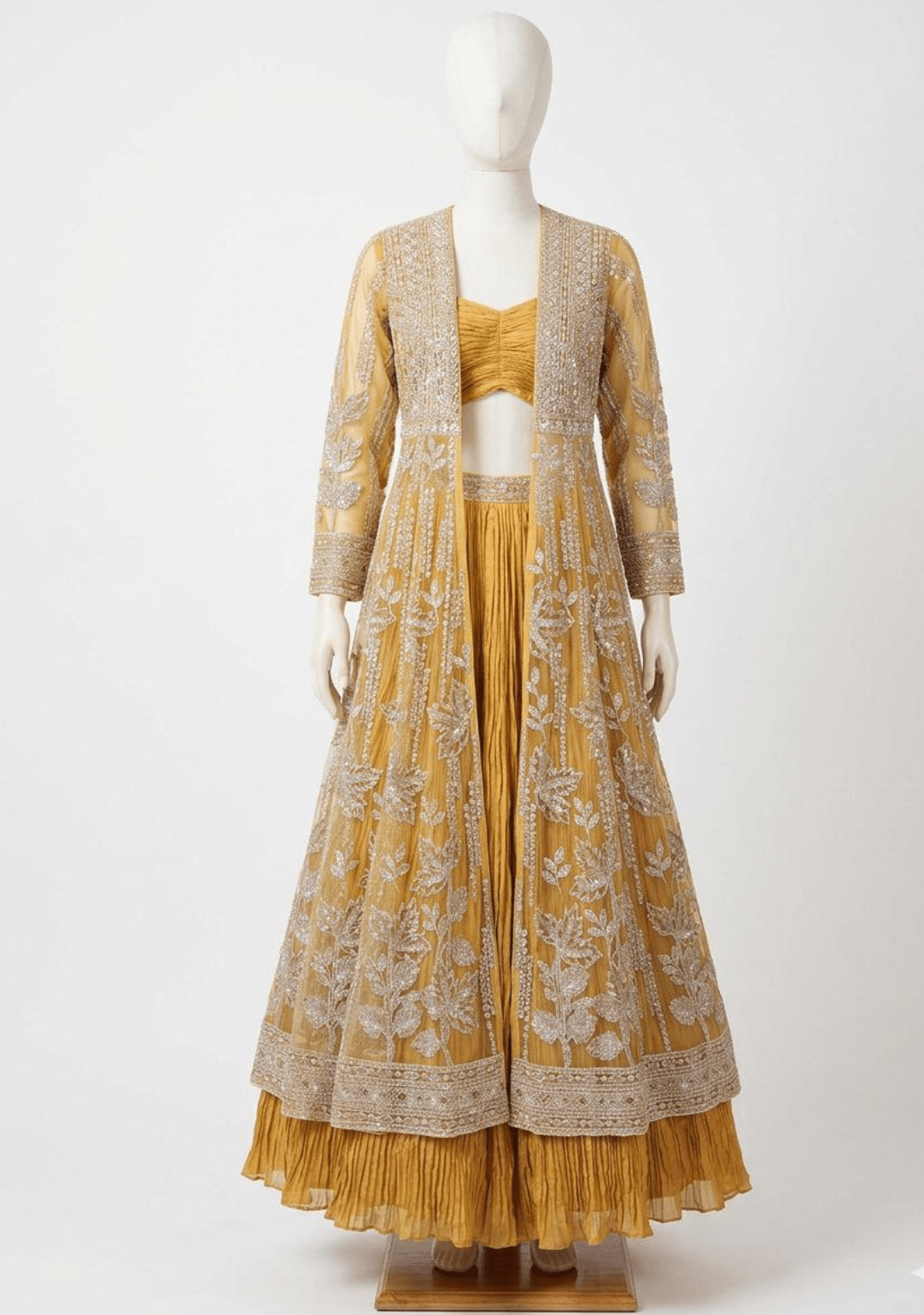 Couture Mustard Indo - Western Lehenga Set - Ensemble by Monika