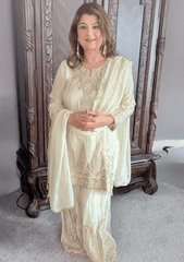 Ethereal Ivory & Gold Embroidered Sharara Set - Ensemble by Monika