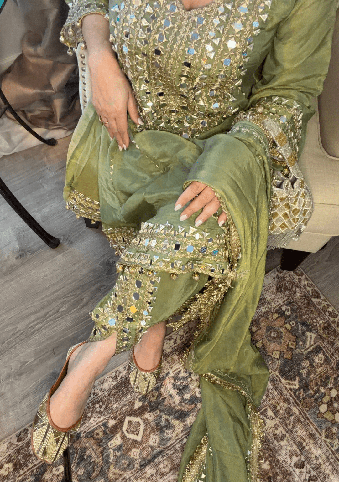 Mehndi Green Anarkali–Dhoti Set - Ensemble by Monika