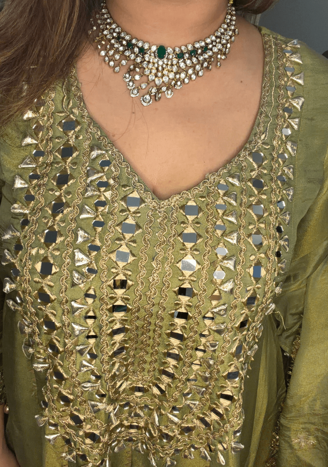 Mehndi Green Anarkali–Dhoti Set - Ensemble by Monika
