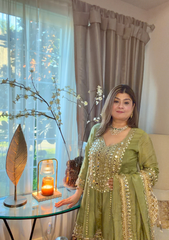 Mehndi Green Anarkali–Dhoti Set - Ensemble by Monika
