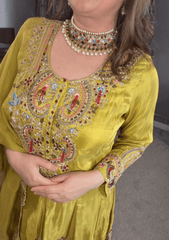 Mehndi Green Anarkali Kurta with Farshi Salwar Set - Ensemble by Monika