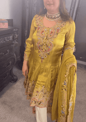 Mehndi Green Anarkali Kurta with Farshi Salwar Set - Ensemble by Monika