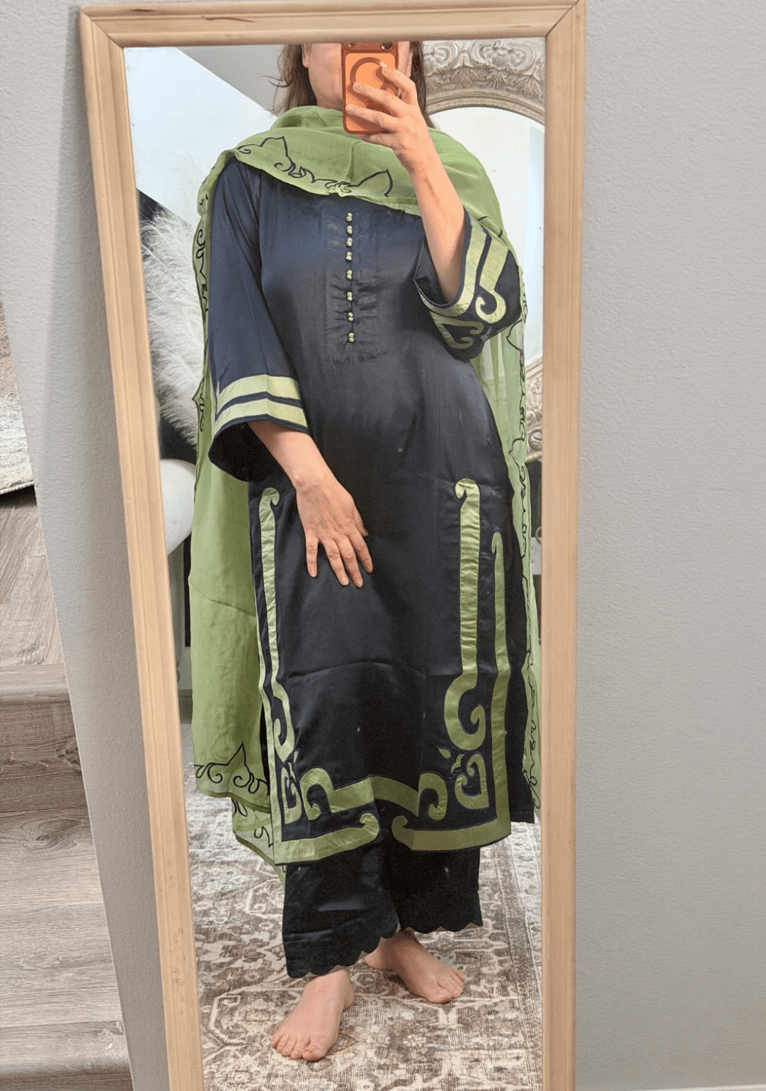 Navy Blue & Sage Green Contrast Suit Set - Ensemble by Monika