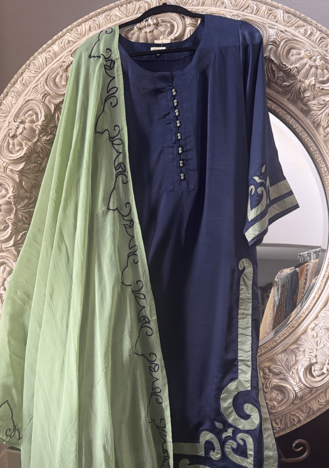 Navy Blue & Sage Green Contrast Suit Set - Ensemble by Monika