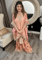 Peach Embellished Kaftan Style Set - Ensemble by Monika