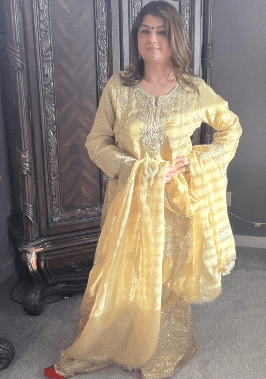 Regal Golden Tissue Sharara Set - Ensemble by Monika
