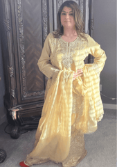 Regal Golden Tissue Sharara Set - Ensemble by Monika