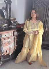 Regal Golden Tissue Sharara Set - Ensemble by Monika