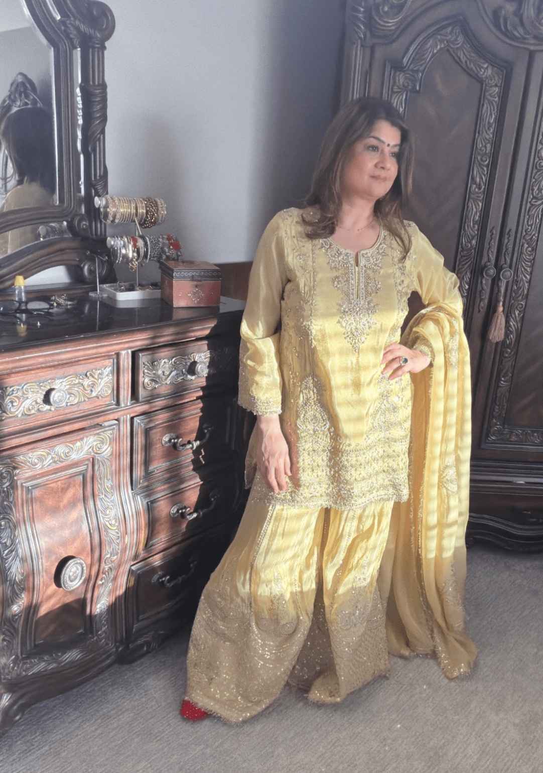 Regal Golden Tissue Sharara Set - Ensemble by Monika